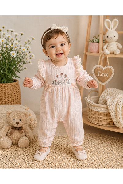 iQBaby Çiçek Nakışlı Mevsimlik kız Bebek Tulum 0-3Ay, 3-6Ay, 6-9Ay