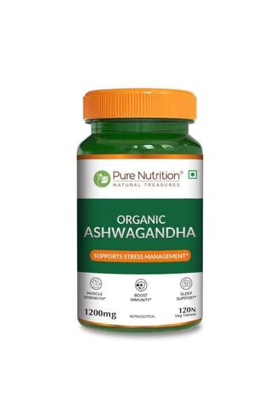 Pure Nutrition Organic Ashwagandha Tablets | 120 Veg Tablets | Supports Stres...