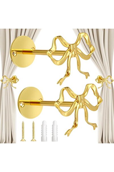 STARSTAR 2-Pack Modern Wall-Mounted Metal Curtain Rod Brackets & Tieback Hold...