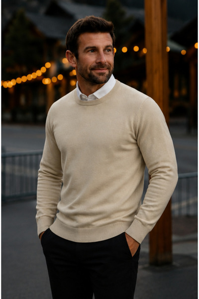 comstar Men's Basic Winter Long Cream Sweater