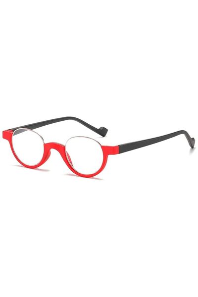 STARSTAR Retro Round Half-Rim Reading Glasses with Spring Hinge (Red, +3.0)