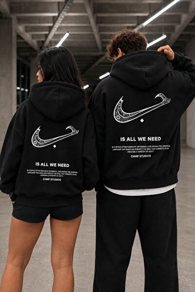 The Champ Clothing Unisex Oversize Sweatshirt Hoodie Unity Bloom Printed Blac...