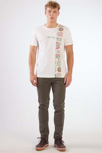 Dufy Erkek Slim Fit Bisiklet Yaka Ekru T-Shirt