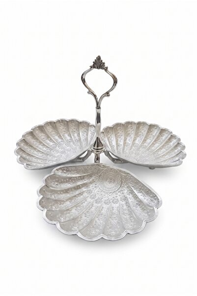 RASHA COLLECTION Triple Oyster Design Silver Color Decorative Snack Bowl