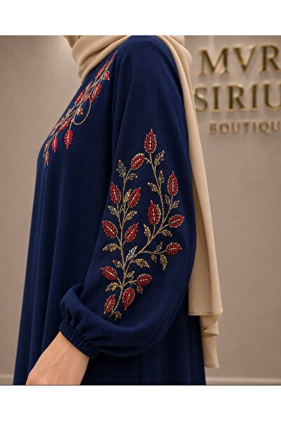 MVR Sirius Boutique Sultan Keten Elbise Lacivert