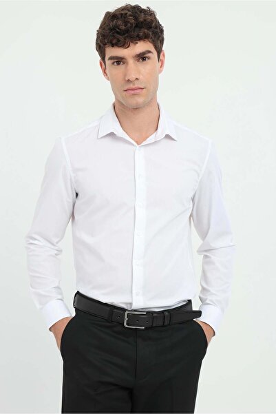 Dufy Erkek Slim Fit Uzun Kol Beyaz Gömlek
