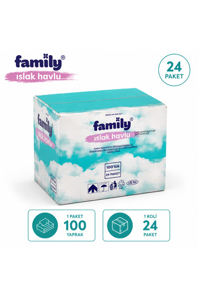 FAMİLY مناشف مبللة 100 ورقة × 24 عبوة - 1 صندوق إجمالي 2400 ورقة