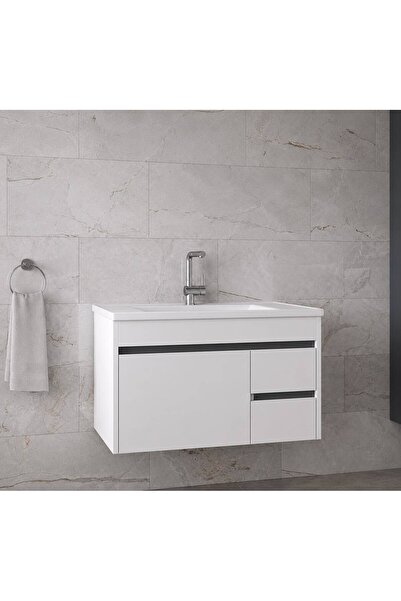 Alfa Banyo Viosen beyaz 80 Cm Seramik Lavabolu Banyo Alt Dolabı Seti-hazır Ku...