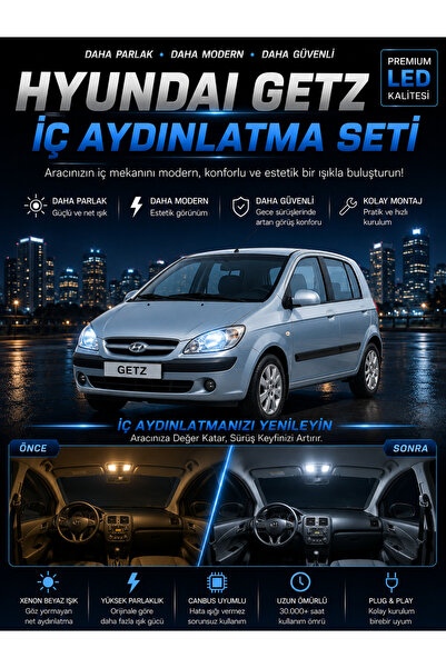 DuoLight Hyundai Getz Uyumlu LED İç Aydınlatma Seti 6000K Parlak Beyaz Tavan ...
