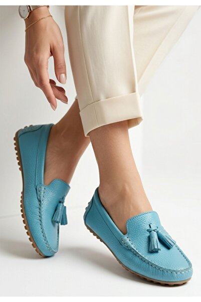 DMR Elegance Irja Blue Genuine Leather Ballerina Shoes