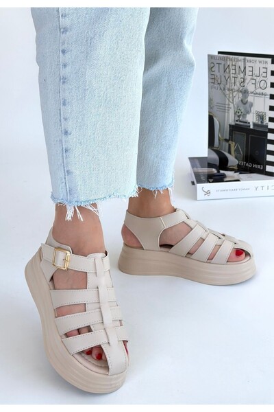 Lavish Gold Toten Beige Skin Belted Sandals