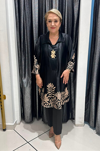 selma Büyük Beden Pamuk Saten Desenli Tunik