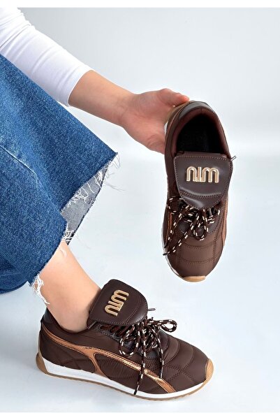 DMR Elegance Dissa Brown Leather Lace-Up Parachute Detailed Sports Shoes