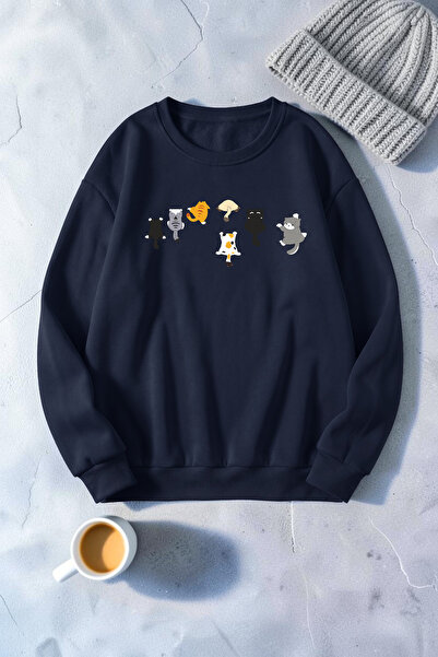 uyguntarz Unisex Little Naughty Cats Printed Crew Neck Sweatshirt