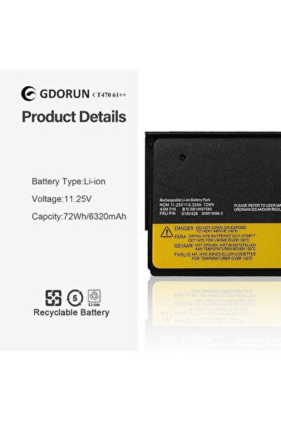 RedX Tech 01AV492 01AV423 4X50M08810 11.25V 72Wh 61++ Replacement Laptop Batt...