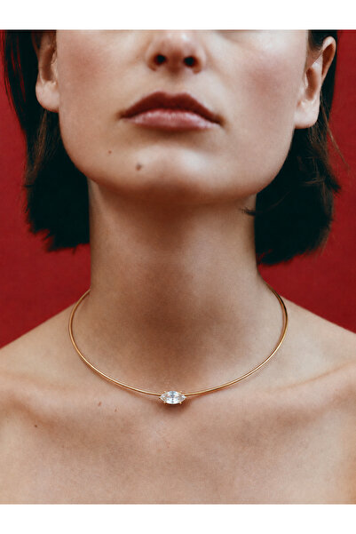 Noveria Studio Éclat Collection Sirius Gold Markiz Taşlı Çelik Choker Kolye