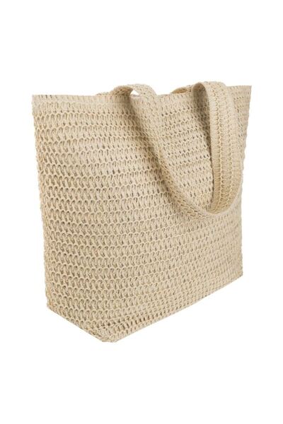 BAMI NETWORK Geanta plaja ecru cu fermoar din hartie 48x15x38cm