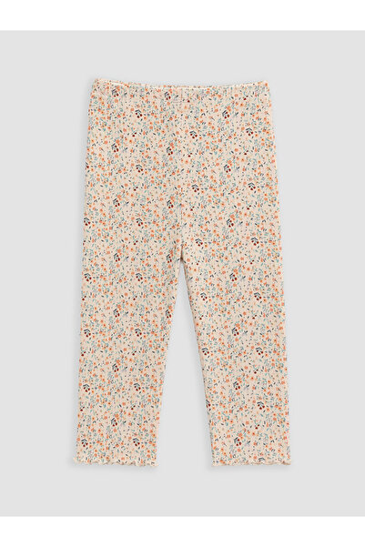 LC Waikiki Ecru Normal Waist Skinny Fit Ribbed Girls' Leggings