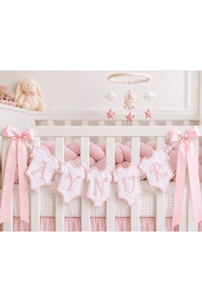 Kişiye Özel Nakışlı Baby Bebek İsim Flaması | 12x15 cm Harfli Bebek Odası Süsü | Kız & Erkek Bebek