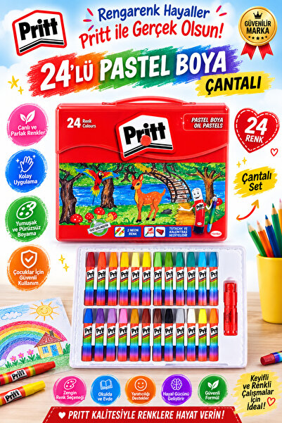 ANI OFİS KIRTASİYE A K 24'lü Pastel Boya Çantalı Set 24 Renk Yağlı Pastel Boy...