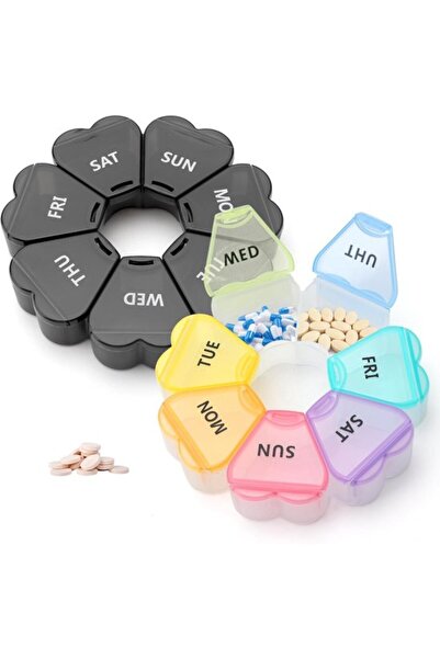 STARSTAR 7-Day Pill Box - 2pcs - Heart-shaped pill box with 7 large compartme...