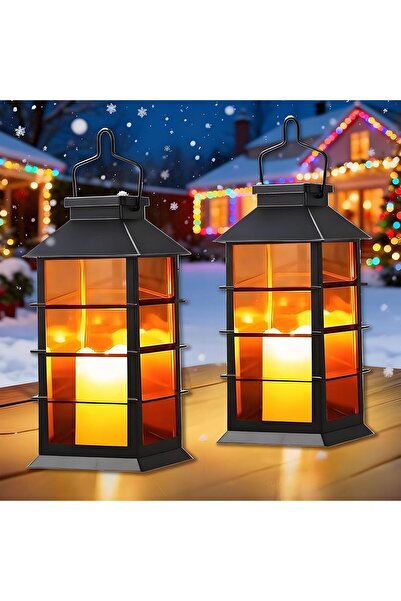 STARSTAR 2-Piece Outdoor Solar Garden Lantern Set with Flashing LED Candle Li...