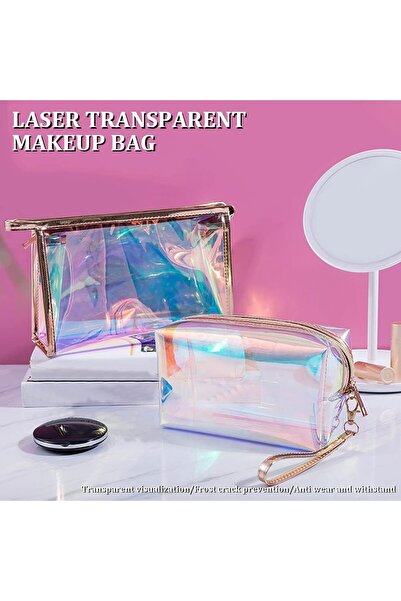 STARSTAR Holographic makeup bag, transparent toiletry bag with zipper and con...