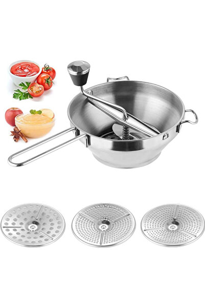 STARSTAR Stainless steel food grinder with 3 sieves, manual food grinder, dis...