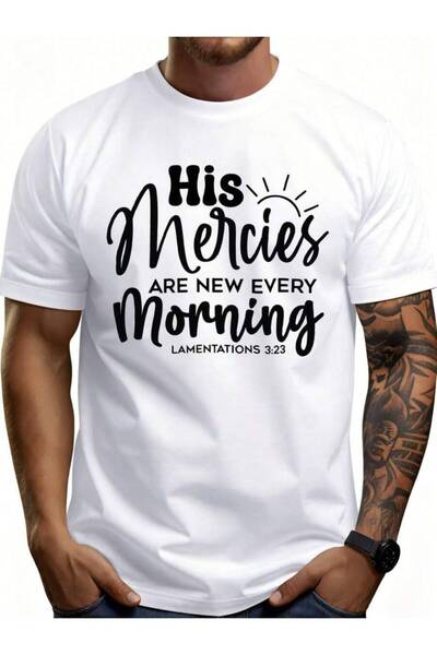LİNA06 Men'S% Graphic-Shirt Breathable Soft Lightweight His Mercies Are New E...