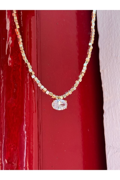 lotusbybuket Zircon Stone Cube Model Chain Gold Necklace (45cm)