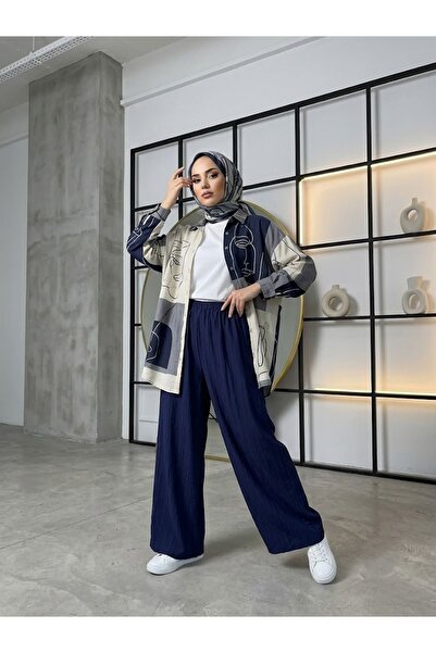 Foremia Wide Leg Strawberry Pants-Navy Blue