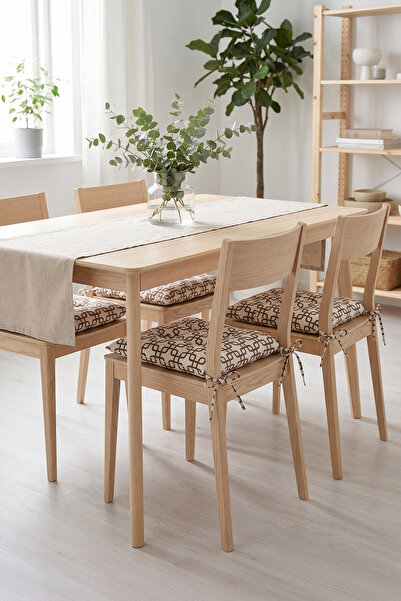 PH Prendi Home 4'lü Geometrik Desenli Bağcıklı Mutfak ve Bahçe Sandalye Minderi %100 Boncuk Silikon Dolgulu