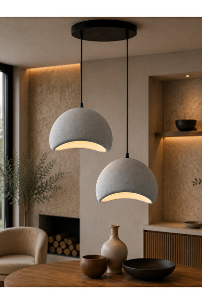 Lambadar Titan Model Premium Beton Dokulu İskandinav Tasarım İkili Yuvarlak S...