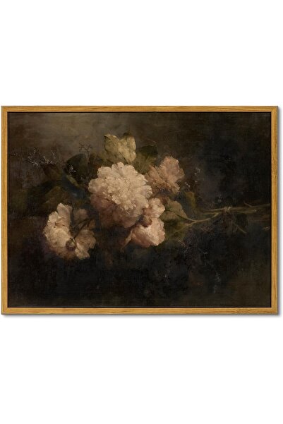 ALAYRA International Vintage Dark Peony Bouquet Canvas Wall Art Decor With Ou...