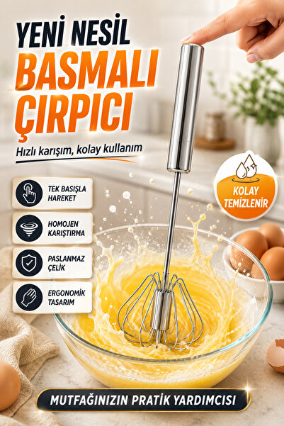 BeeQuin Yumurta Sos Çırpıcı Basmalı El Mikseri Bas Çek Otomatik Çelik Paslanm...
