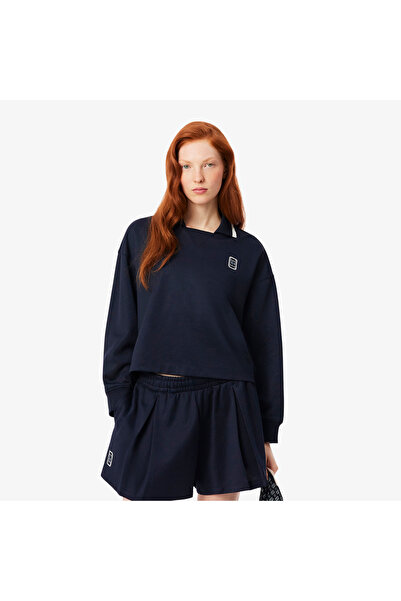 Lacoste Kadın Oversize Fit Polo Yaka Lacivert Sweatshirt