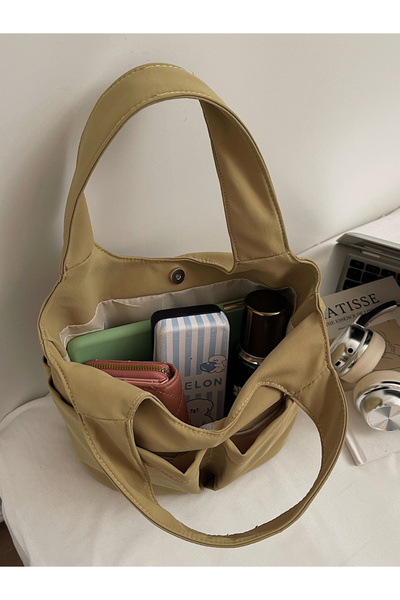 Take Two By Styli Beige Shoulder Bag with Button Closure