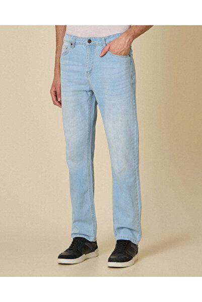 REDTAG Men Sky Blue Straight Fit Denim Jeans
