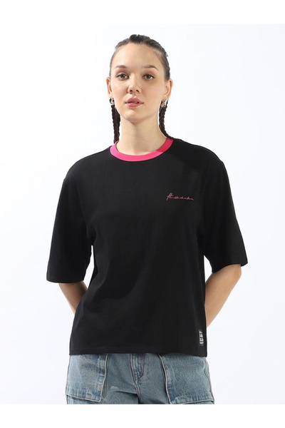 Hubberholme By Styli Black 100% Cotton Solid Oversized T-Shirt