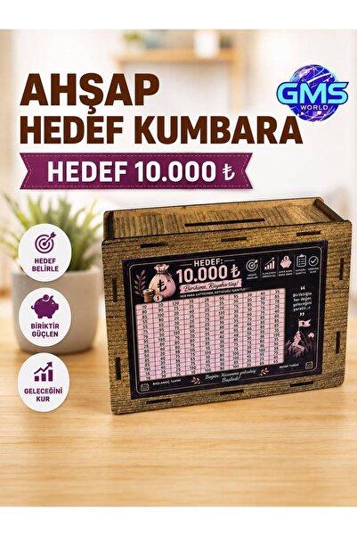 GMS WORLD AHŞAP HEDEF KUMBARA 1 ADET / 10.000 LİRA HEDEF BİRİKİM