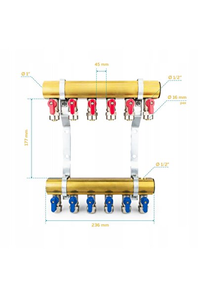 TRCR Distribuitor de pardoseală cu 6 căi, din alamă, cu brațe, aerisitor PEX 4F