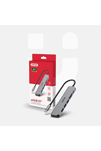 Unitek Hub USB H1118A 7 în 1 HDMI 4K USB-A USB-C PD 100W aluminiu