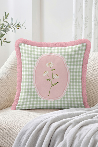 Realhomes Daisy Flower Figured Oval Frame and Gingham Patterned Fringed Throw...