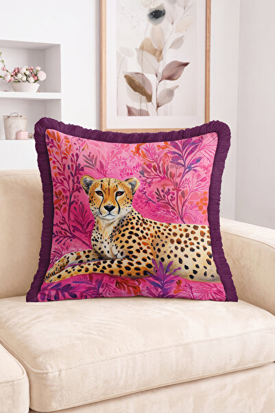 Realhomes Cheetah Figured Tropical Leaf Patterned Fringed Throw Pillow Cover ...