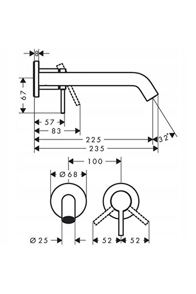 Hansgrohe Baterie de baie Tecturis S 22.5cm, încastrată în perete 73351000