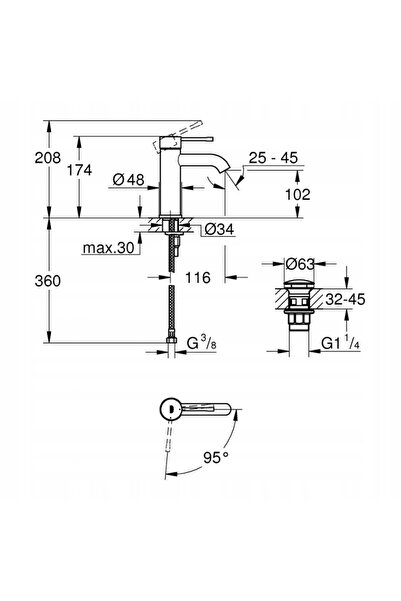 Grohe Baterie lavoar de sine stătătoare Essence crom, mărimea S 23590001