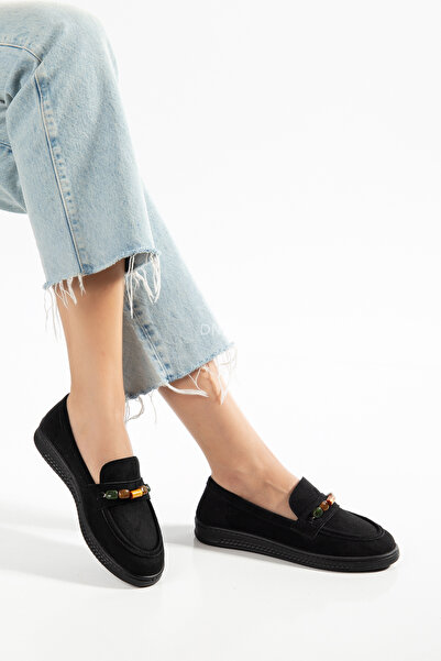 DN2S Women's Suede Beaded Detailed Casual Loafer Shoes