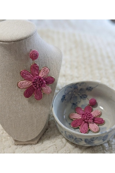 DAZLİNGACCESSORY Pink wicker earrings