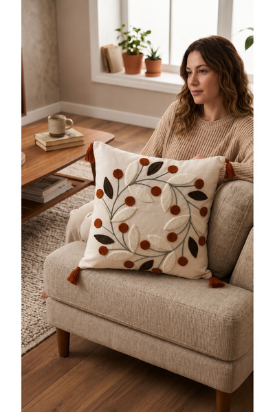 St Shopyteks Papatya Bohemian Punch Embroidered Throw Pillow Cover (Without Inner Filling)