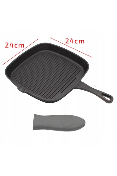 NO BRAND Tigaie pătrată din fontă pentru grătar, 24 cm, pentru gătit la grăta...